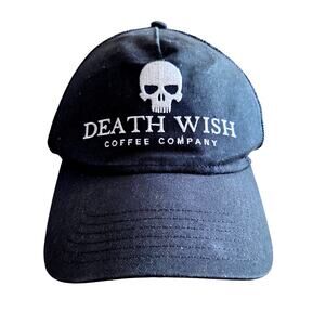 Death Wish Coffee Co. Skull Embroidered Logo Mesh Snapback Cap - Black